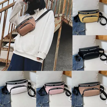

Unisex Women Pu Leather Letter Banana Waist Bag Fashion Double Zipper Bags Leather Shoulder Bags Crossbody Bag Chest Bags