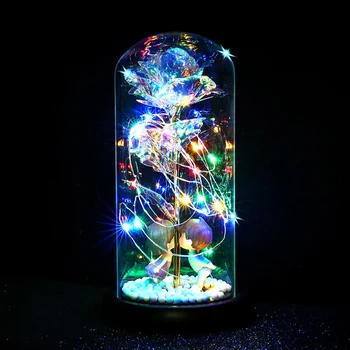 

Beauty and The Beast Rose Light Kiss LED Light in Glass Dome Rose Flower LED Night Light Valentine's Day Romantic Gift Q30