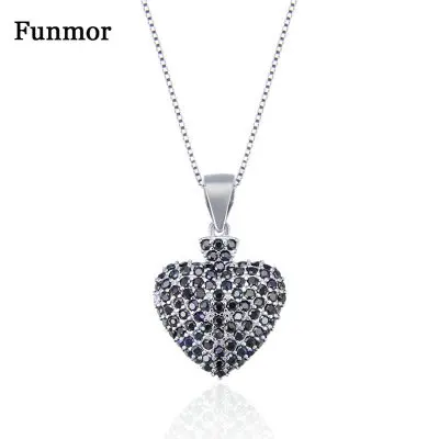 

Funmor Fashion Heart Necklace Black Zircon 925 Sterling Silver Jewelry For Women Men Anniversary Accessories Prom Ornaments Gift
