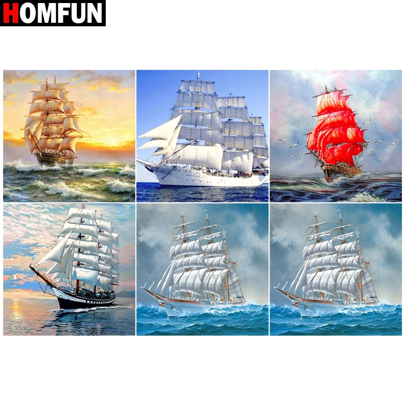 Алмазная живопись HOMFUN Парусник в море sky картина из квадратных и круглых страз 5D