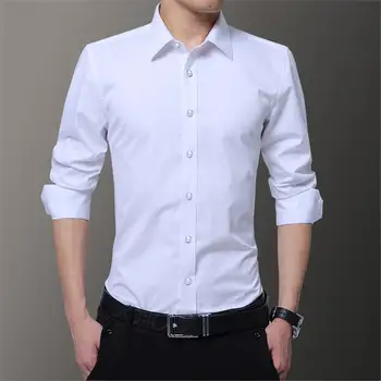 

M-5XL 2019 stylish men fall slim high-grade cotton long sleeve shirt/Male leisure joker pure color business shirt