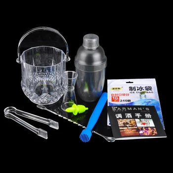 

Kitchen Dining Barware Bar Sets Transparent Silicone Shaker Cup Ice Clamp Spoon Straw Practical Bartender Suit 9pc/set