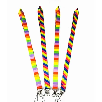 

100pcs Rainbow Neck Lanyard ID Badge cell phone Lanyard Keychain Polyester 12 colors Mobile phone lanyard