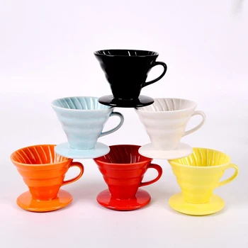 

Ceramic Reusable Coffee Drip Filter Cup Heat Resistant V60 Style Coffee Dripper 2/4Cups Separate Stand For Coffee Pot