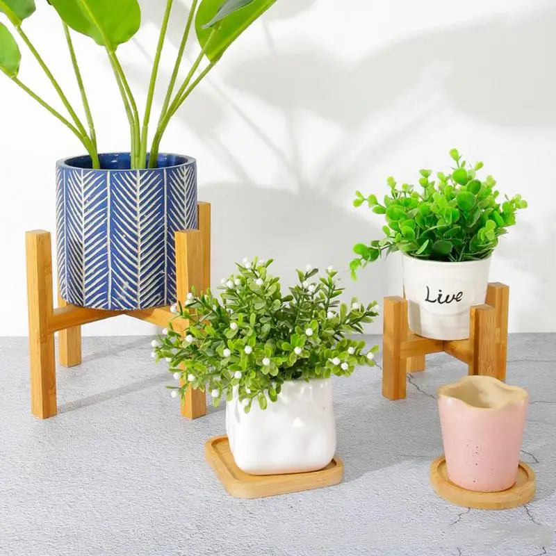 Floor Four-Legged Flower Stand Wooden Flower Pot Stand Sales Succulent Pot Bamboo Direct Tray Factory Flower N7J9