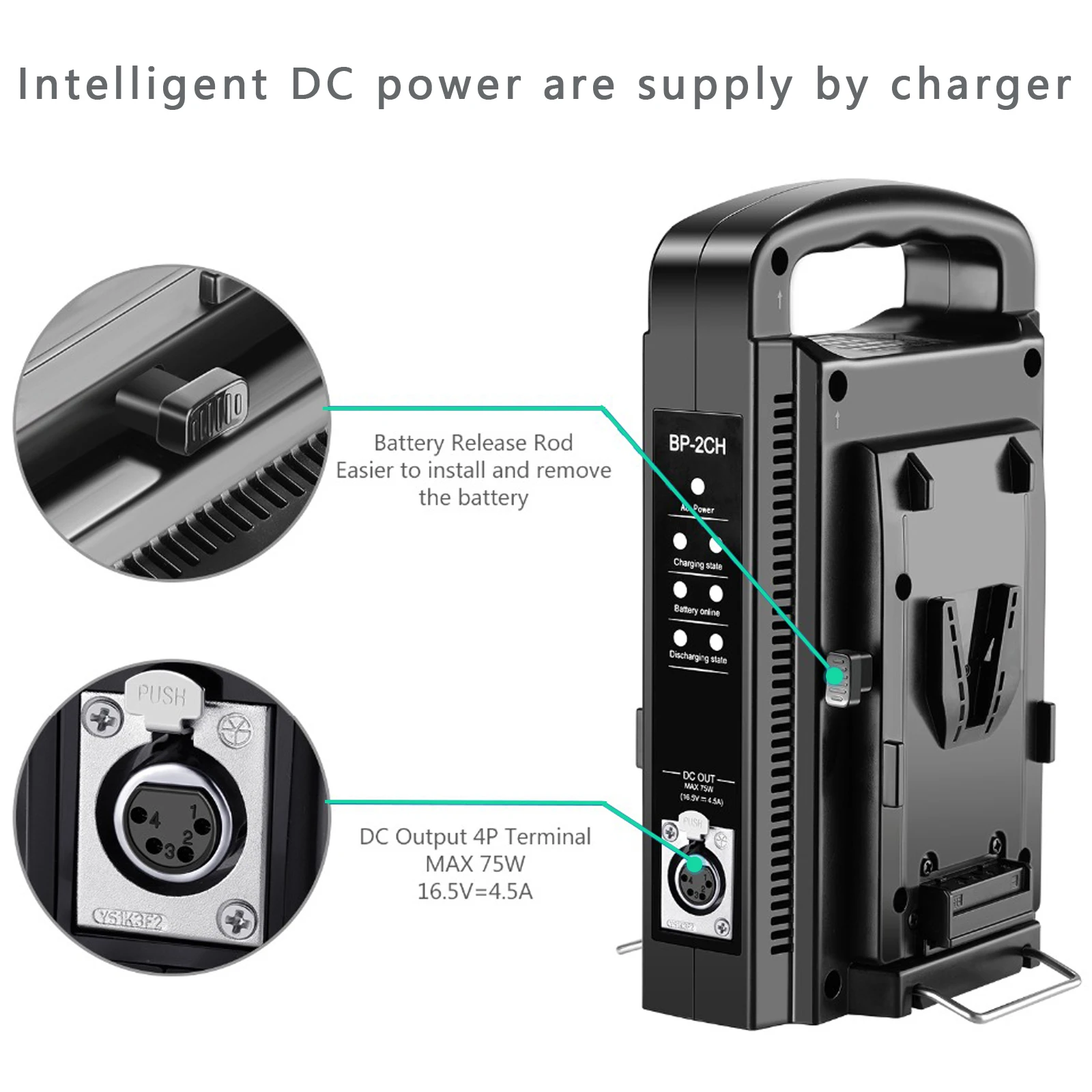 BP-2CH 듀얼 채널 V-마운트/V 잠금 배터리 충전기 DC 16.5V 전원 공급 장치 출력 모든 V-마운트 배터리와 호환 가능