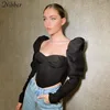 Nibber Elegant Romantic Irregular Croped Corset Top Women Stylish Puff Sleeve Vacation Crop Top Skinny Casual Streetwear Female ► Photo 3/6