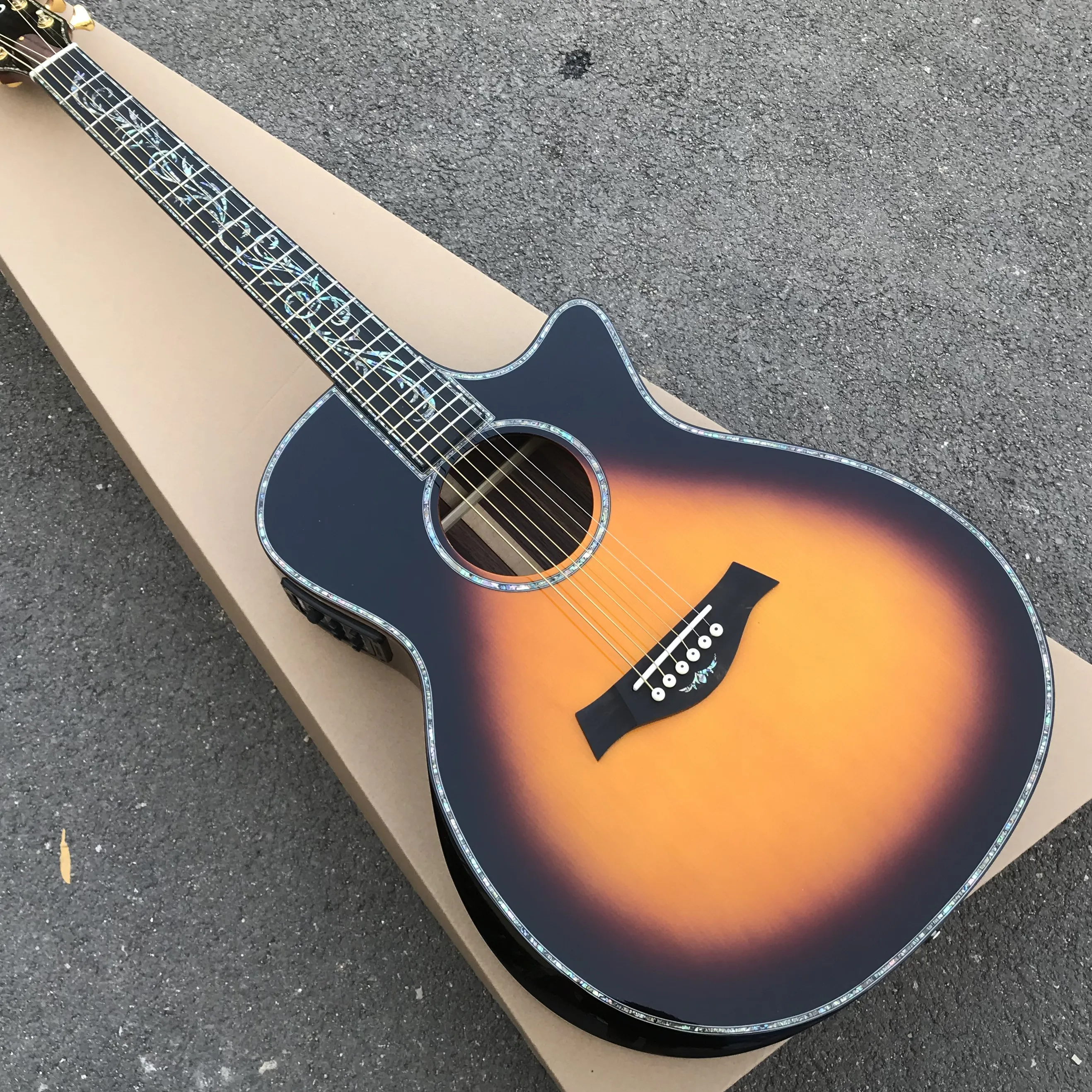 

Sunburst Solid spruce top PS14 Acoustic Guitar,41 inch Ebony fingerboard Abalone inlays PS14ce acoustic Guitar,Free shipping