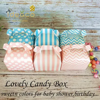 

48pcs Blue Boy Pink Girl Weddding Candy gable Box with Handle Baby Shower Wedding Party Gift Favour Boxes perfect kids party
