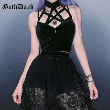 

Goth Dark Aesthetic Gothic Pentagram Sexy Cropped Top Vintage Camisles Grunge Tank Tops Harajuku Backless Halter Fall 2019 Sexy