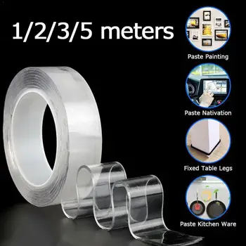 

1/2/3/5m Reusable Multifunctional Transparent Washed Adhesive Double-sided Traceless Tape Nano C6W0