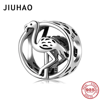 

New 925 Sterling Silver round Flamingo Charms For jewelry making beads Fit Original Charm European Bracelets