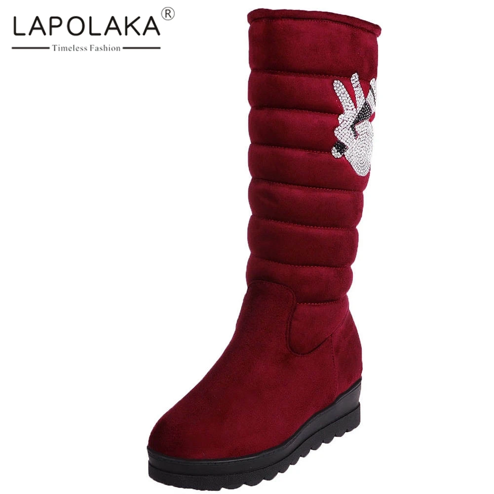 Lapolaka/ г., Лидер продаж, новые модные сапоги до середины икры на платформе женская обувь женские осенне-зимние сапоги без застежки, увеличивающие рост