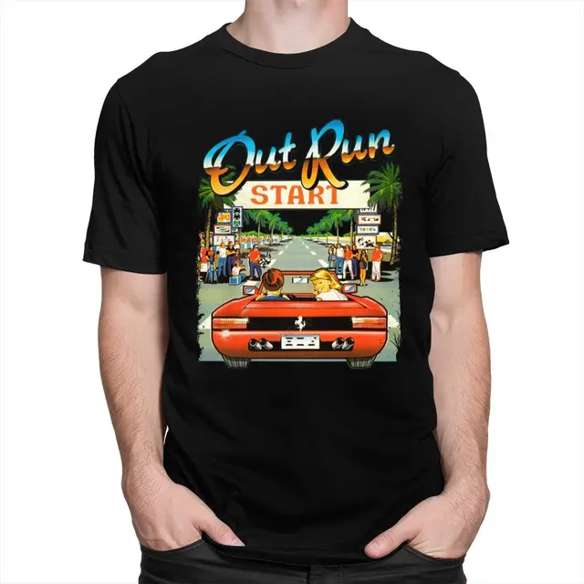 Japanese Arcade Racing Video Game Out Run Top T Shirt Men Camisas Hombre Vintage Console Gaming T-Shirt Outrun Tshirts 1