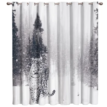 

Forest Snow Wild Animals Leopard Window Curtains Dark Living Room Bathroom Blackout Fabric Drapes Decor Kids Curtain Panels With