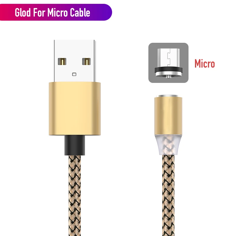 Gold For Micro USB Светодиодный магнитный usb-кабель для быстрой зарядки iPhone samsung, кабель Micro USB type C, магнитный телефонный кабель для Xiaomi huawei - Цвет: Gold For Micro USB