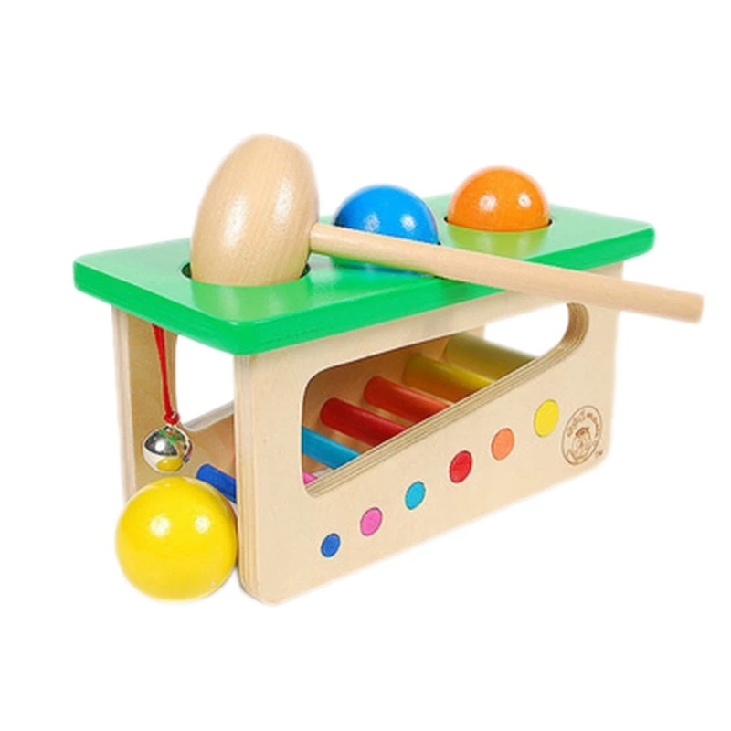 

Kids Knock Ball Toy Wooden Knocking Hammer Rolling Ball Jingle Bell Kids Music Developmental Toy