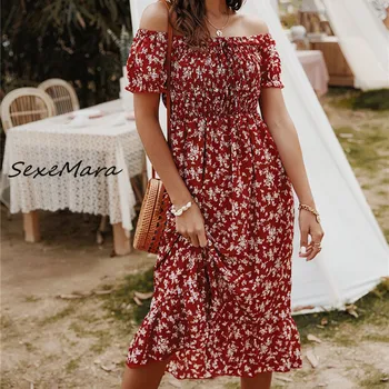 

Summer Elegant 2020 Women Print Maxi Dress Fashion Casual Slash Neck Ruffles Slim Dresses