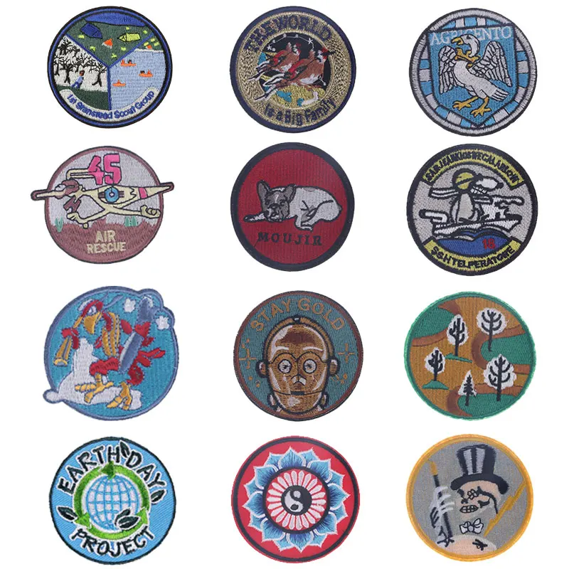 

Round UFO Embroidered Patches on Heat Transfer Appliques Animals Patch Clothes DIY Badges Stickers for Backpack Printed Decal