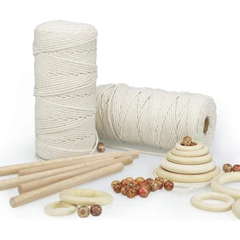 

Macrame Cord Natural Cotton Rope 150Yard with Wood Ring Wood Stick for DIY Teether Macrame Kit Wall Hanging Plant Hanger