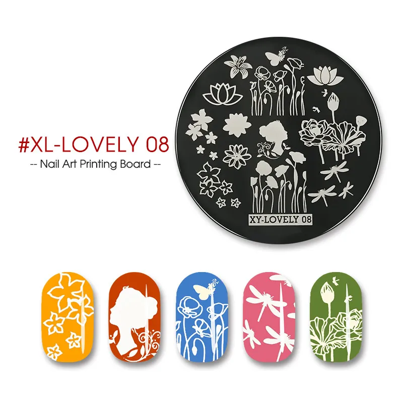 XL-LOVELY-08 Vrenmol штамп шаблон 16 видов стилей цветок розовые листья трафареты для ногтей на выбор маникюрные инструменты - Цвет: XL-LOVELY-08