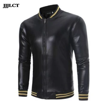 

Europe and the United States new men's nightclub wind splicing stand collar coat European code autumn and winter plus velvet coa