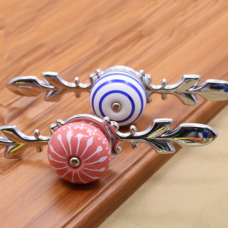 

40mm Hand-painted Art Ceramic Cabinet Knobs with base and Handles Furniture Handles for Kids Kitchen Cabinet Handles Pulls