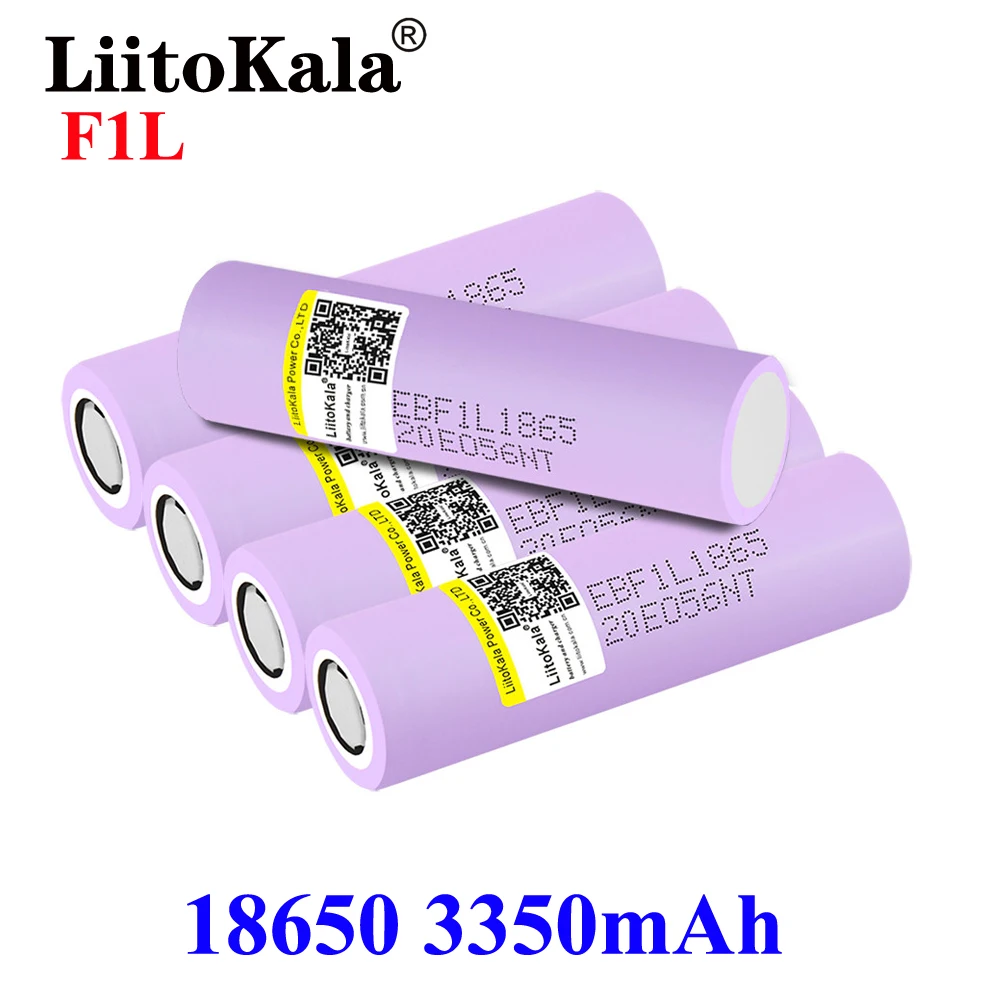 LiitoKala original 18650 battery 3350 mAh F1L discharge rechargeable 3.7V batteries flat / button top for flashlight power tools |