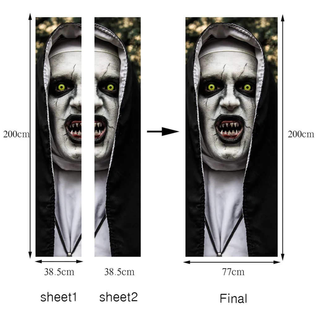 Door Mural Halloween Ghost Sticker Peel& Stick Wallpaper Decal Horrible Skull Wall Sticker DecoracionC25