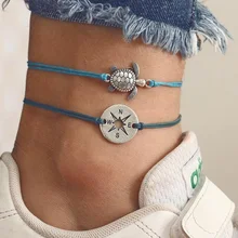 Регулируемые винтажные OM Rune плетеные браслеты на ногу для женщин браслеты ручной работы из хлопка женские пляжные бижутерия для ног подарки 2 шт./компл