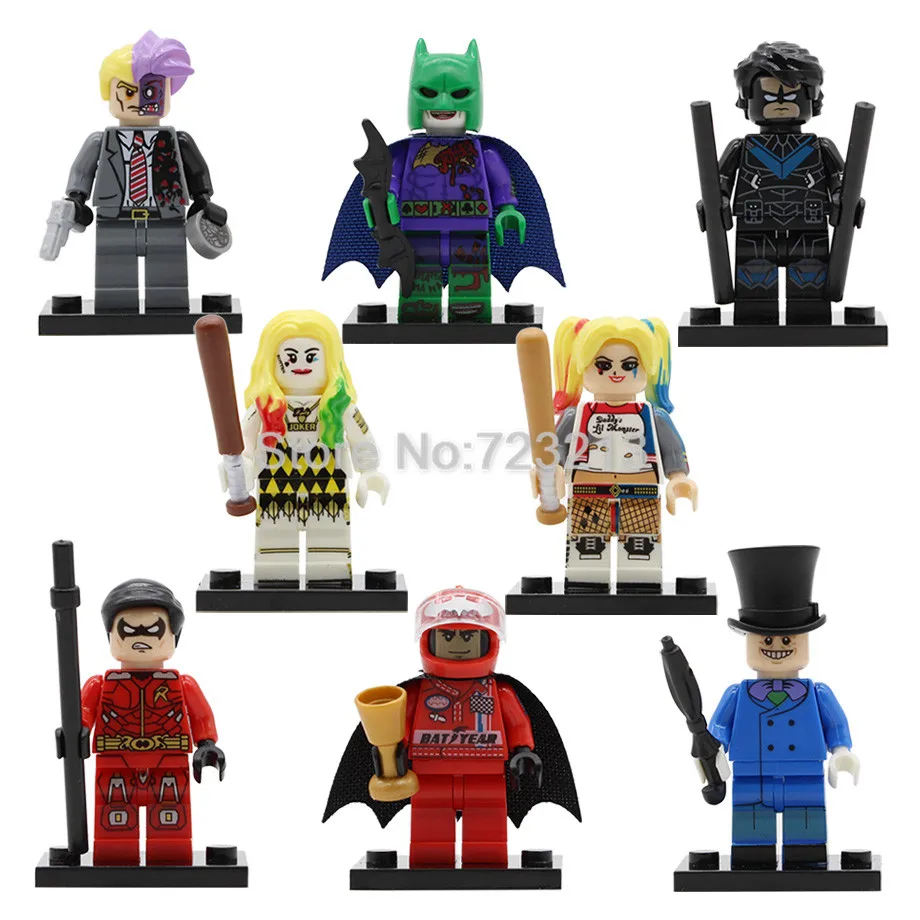 

Single Joker Batman DC Super Hero Figure Set Harl Quinn Robin Penguin Nightwing Model Building Blocks kits Brick Toys Legoing