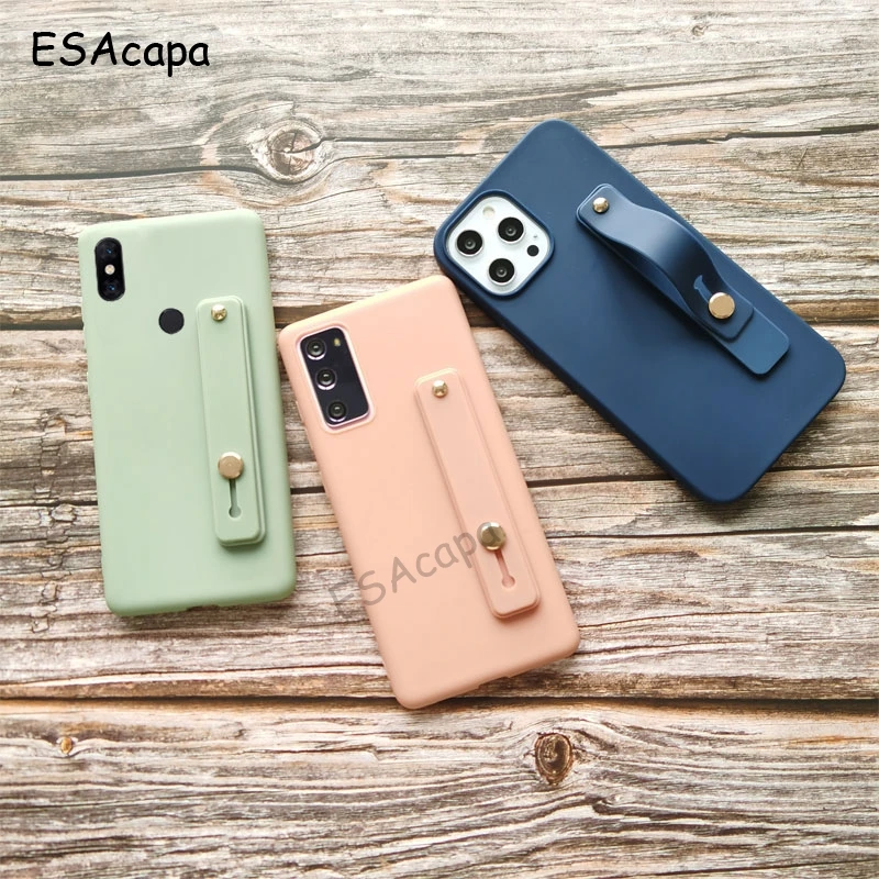 Silicone Matte Wristband Phone Case with Finger Grip - Solid Color Cover