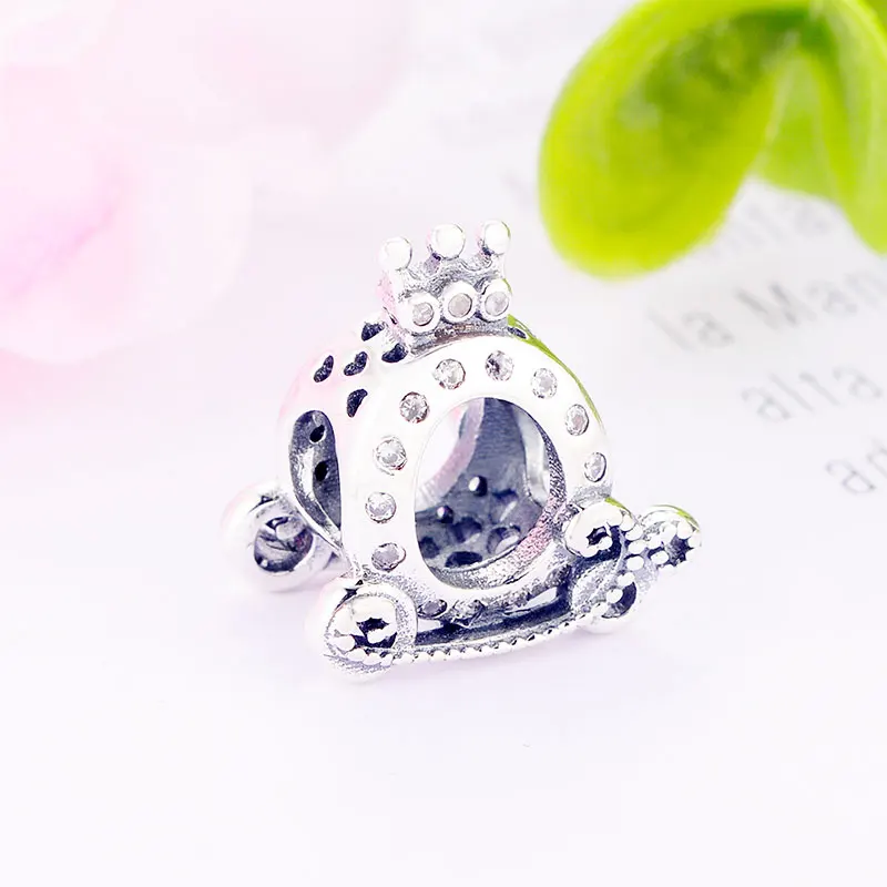 

925 Sterling Silver Ring Shape Crown Flower Lace Car Zirconia Bead Fit Original Pandora Charm Bracelet Women Making Berloque DIY