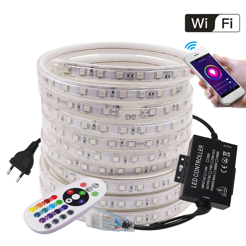 

WIFI Remote Led Strip Light Lighting 5050 RGB 24key Kit 1500W Controller Flex Led Lights 60LED Waterproof Decortion 1m 10m 100m