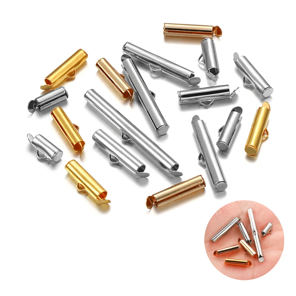 

30-50Pcs Silver Gold Beaded Miyuki Slide On End Clasp Tube Sliders End Caps Connector For DIY Jewelry Making Accessories
