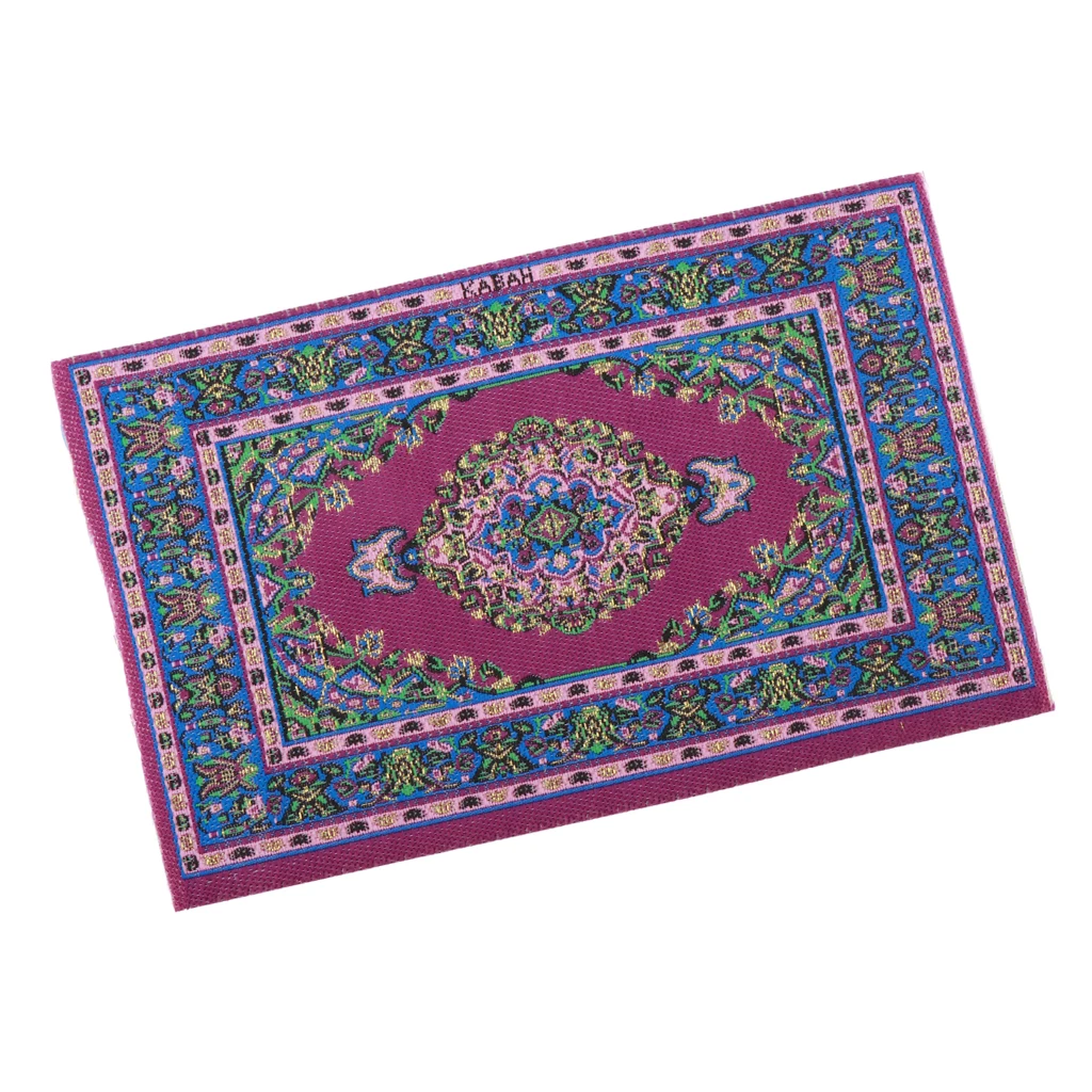Handmade Miniature Flooring Carpet Embroidery Rug Toys for 1:12 Scale Dollhouse Decor - Purple