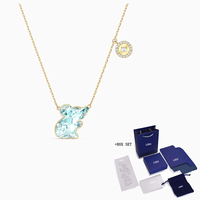

Fashion Jewelry SWA New ZODIAC RAT Set Gold Exquisite Sea Blue Mouse-Shaped Decoration Feminine Elegant Romanti Jewelry Gift