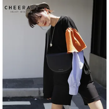 

CHEERART Fall Sweatshirt Women Pullover Hoodie Patchwork Ruffle Long Sleeve Korean Streetwear Sweatshirt 2019 Clothes