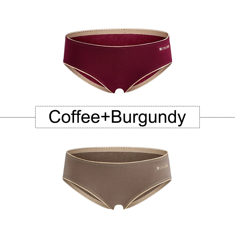 Coffee-Burgundy 2 шт/лот Бесшовные женские трусики хлопковые трусы сексуальное кружевное белье с низкой посадкой эластичное женское нижнее белье M-3XL большие размеры трусики - Цвет: Coffee-Burgundy