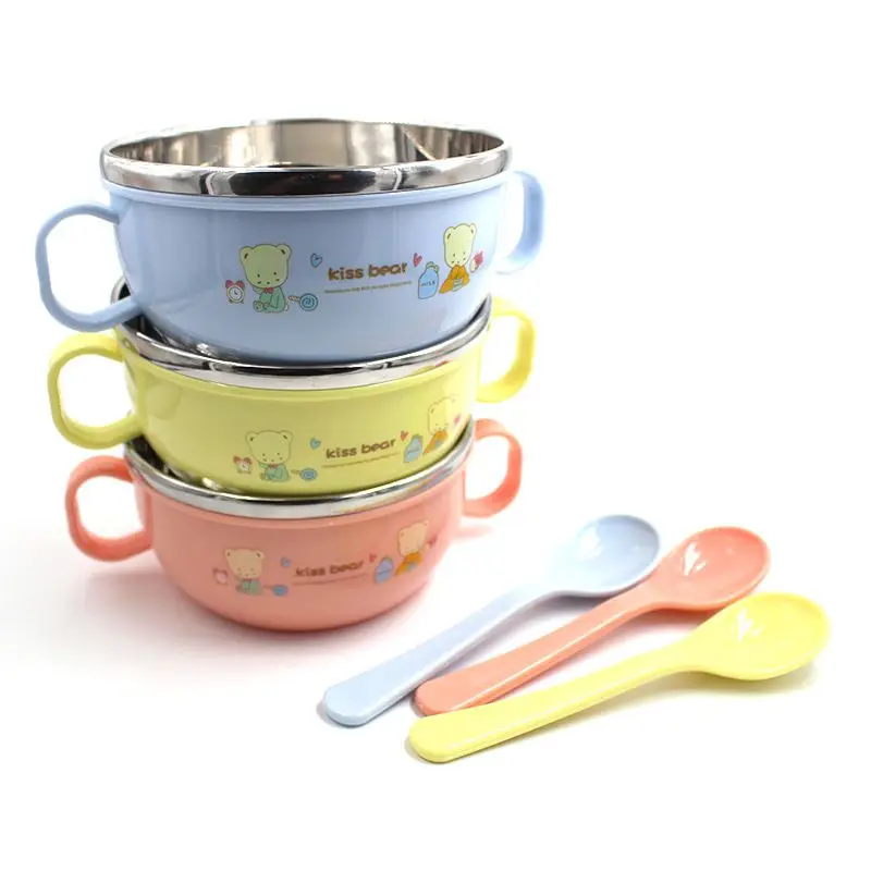 

Baby Food Storage Cartoon Pattern Bowl Spoon Set Children Tableware Stainless Steel Dinnerware Feeding