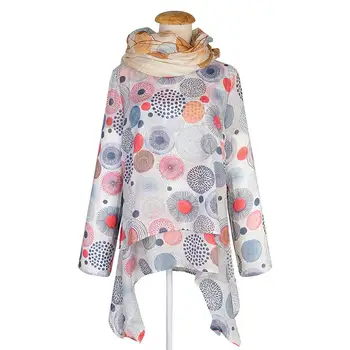

2020 Women Blouse Casual Long Sleeve Shirts Spring Fashion Irregular Chemise Vintage Printed High Low Tunic Tops Female Vestidos