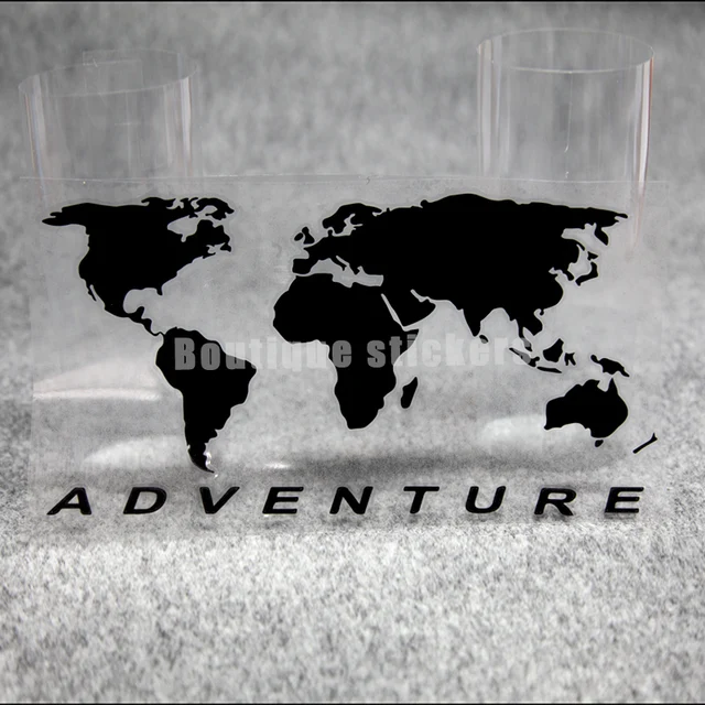 World Map Die-cut Decals Camping Adventure Stickers Body Stickers Waterproof Reflective Stickers Field Adventure RV Stickers black