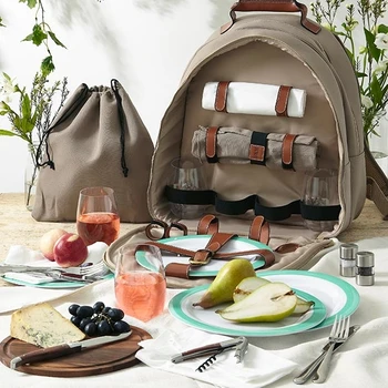 

The 21L KOM Outdoor Picnic Backpack 4 Person Camping Cooler Bag Waterproof Canvas Isotherma Cooler For Picnic Bag with Tableware