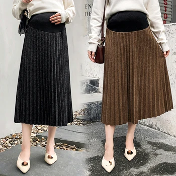 

2015# Pleat Woolen Maternity Skirts A Line Loose Elastic Waist Adjustable Belly Skirt for Pregnant Women Autumn Winter Pregnancy
