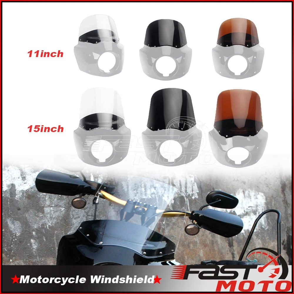

Лобовое стекло для мотоцикла Cafe Racer 11 дюймов 15 дюймов, для Harley Dyna Super Glide Street Bob Softail Low Rider, обтекатель для фар
