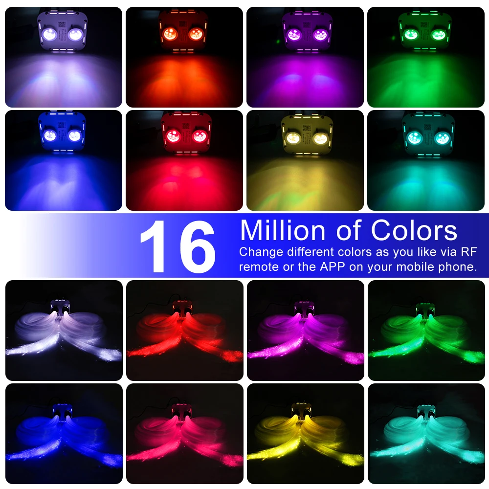 Fiber Optic Light Twinkle RGB LED 32W Smartphone APP Bluetooth Control 830pcs(0.75mm+1.0mm+1.5mm+2.