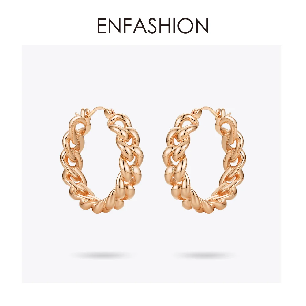 ENFASHION панк маленькие звенья цепи серьги-кольца для женщин золотого цвета круглые обручи серьги Модные ювелирные изделия женские серьги E191088 - Окраска металла: Rose Gold Color