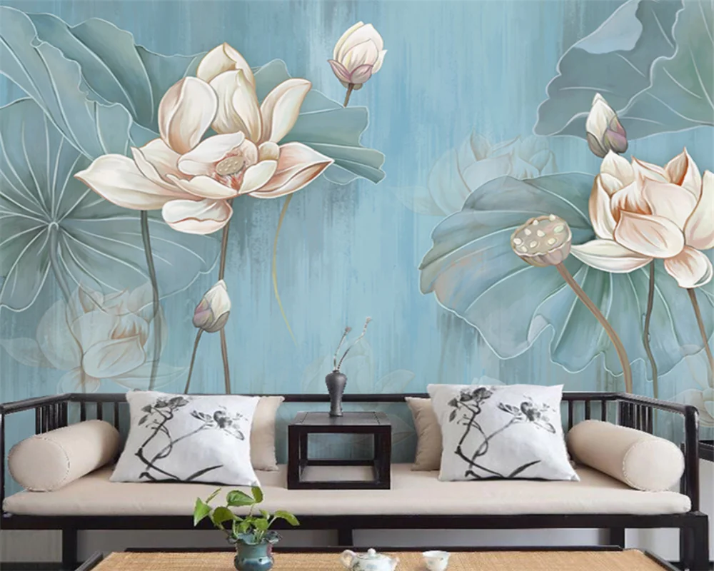 

beibehang Custom modern new lotus bedroom living room background wallpaper papel de parede 3d wall papers home decor