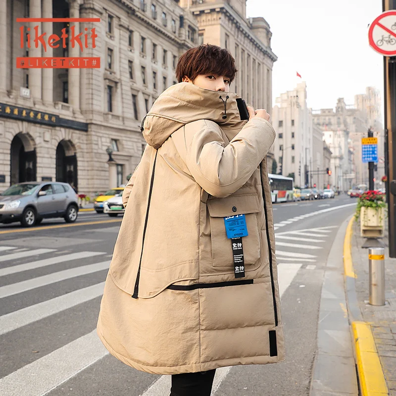 

Liketkit Men Winter Long Jackets 2019 Solid Patchwork Thick Khaki Parkas Male Oversized Casual Windproof Windbreakr High Quality