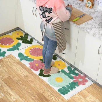 

Flowers Grass Leaves Pastoral Style Thickened Flocking Floor Mat Home Non-slip Door Mats Bathroom Absorbent Mats Welcome Doormat